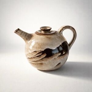 VINTAGE HANDMADE SIGNED STUDIO POTTERY‎ TEAPOT GORGEOUS BROWN/GREY GLAZE EUC